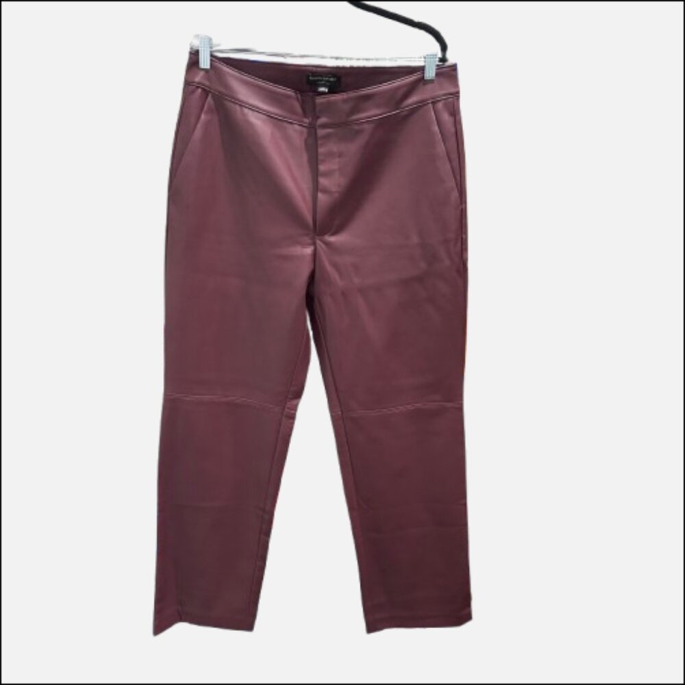 Banana Republic Soft Vegan Leather Dark Almond Brown Edgy Straight Pants (SZ 14)